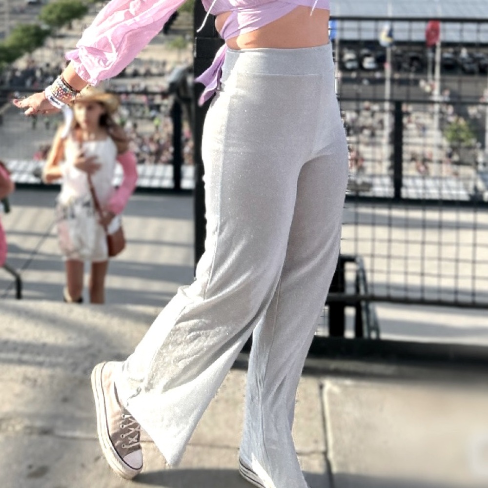 Silver sparkly flare pants